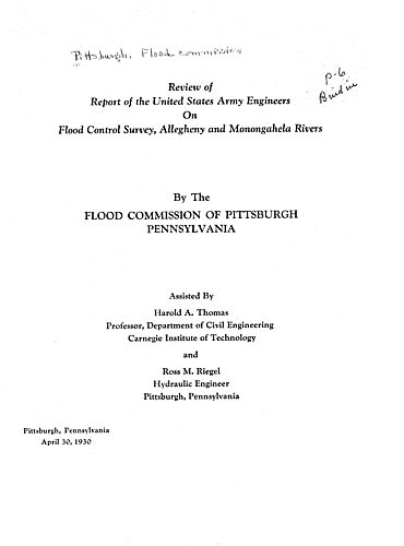 Review of report of the United States Army Engineers on flood control survey, Allegheny and Monongahela Rivers