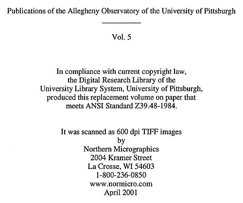 Publications of the Allegheny Observatory of the University of Pittsburgh