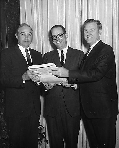 Thornburgh, Governor William Scranton, and Lieutenant Governor Ray Shafer with Thornburgh's petitions for U.S. Congress campaign