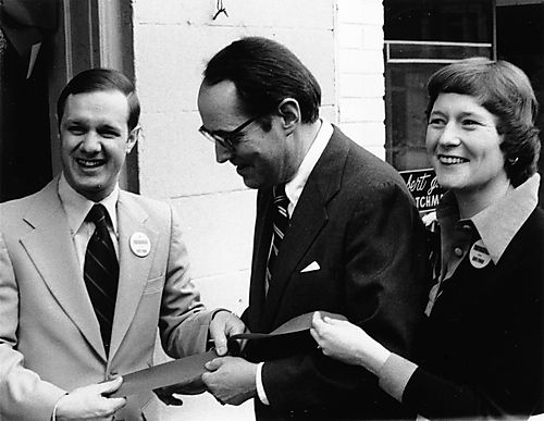 Dick and Ginny Thornburgh ribbon cutting for the Westmoreland County campaign headquarters, with County Commissioner Bill Davis