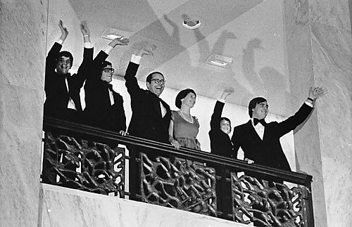 Governor Thornburgh and family on the balcony at Inaugural Ball