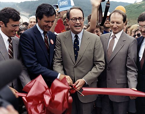 Ribbon cutting at opening of the Allegheny Valley Expressway: Thornburgh, Heinz, and Scheiner (PennDOT)