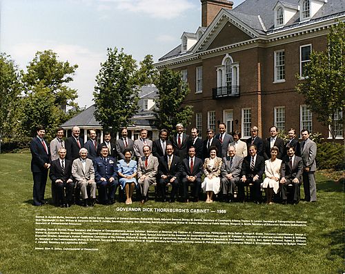 Thornburgh cabinet in garden of Governor's Home
