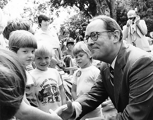 Governor Thornburgh greeting pre-school children