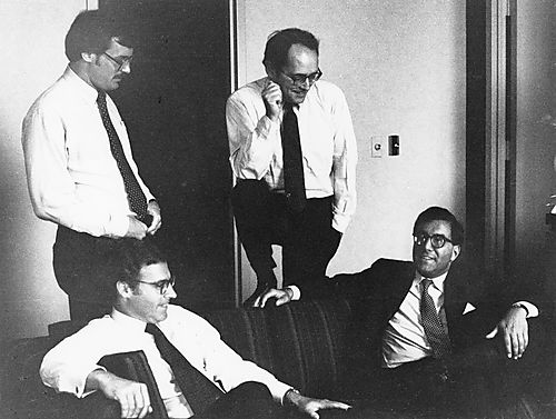 Thornburgh talking with Paul Critchlow, Robin Ross, and Jay Waldman at Republican National Convention