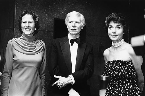 Ginny Thornburgh with Andy Warhol and Teresa Heinz at dinner dance in the Heinz Galleries, Pittsburgh