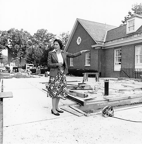 Ginny Thornburgh reviewing the Governor's Home gardens under construction