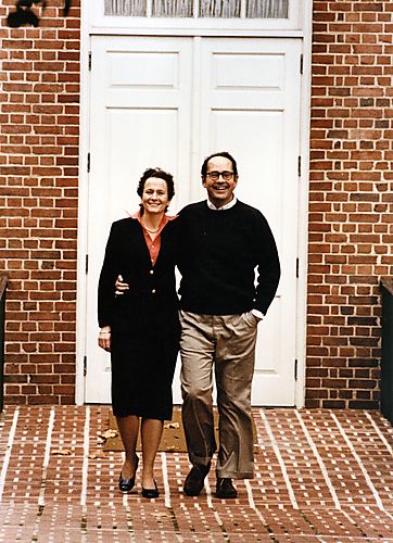 Governor and Ginny Thornburgh at the doorway of the Governor's Home