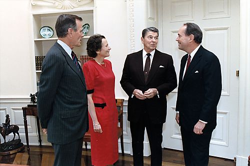 Attorney General and Ginny Thornburgh with President Ronald Reagan and Vice President George Bush following Swearing In Ceremony