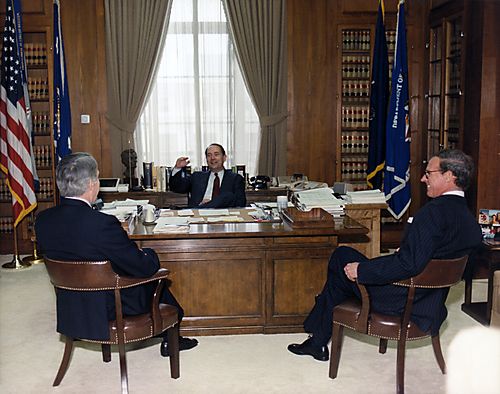 Thornburgh and Robin Ross in conversation with Henry E. Catto, Ambassador to the United Kingdom, in Attorney General's office