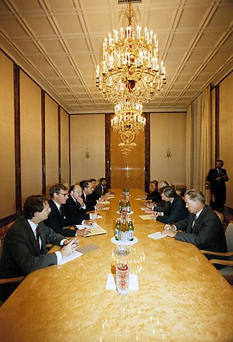 At meeting during Soviet Union trip