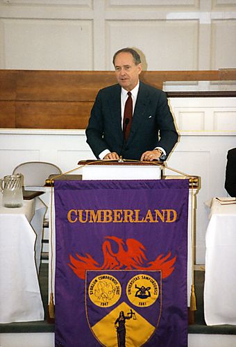 Thornburgh at the podium at Cumberland School of Law