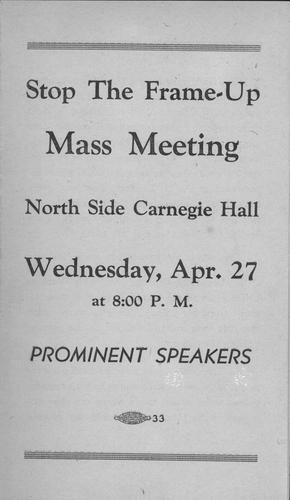 Stop The Frame-Up Mass Meeting announcement