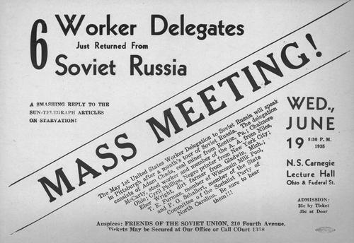Worker Delegates from Soviet Russia Mass Meeting announcement