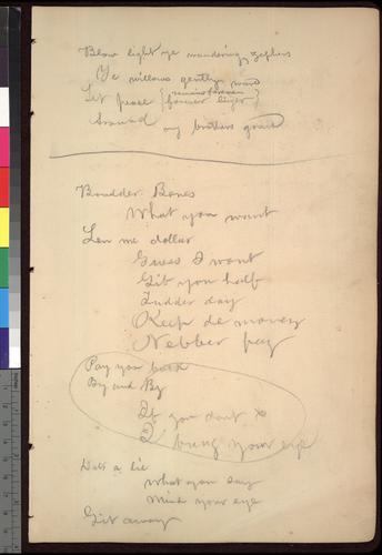 ["Blow light ye wandering zephyrs"]; ["Brudder Bones"]