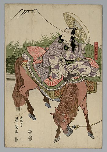 Return from Festival (Matsuri kudari), Nakamura Utaemon on horseback accompanied by a group of five actors