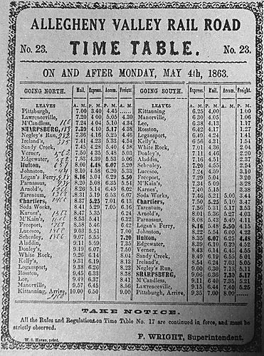 Allegheny Valley Railroad Timetable