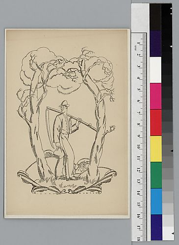 [Man carrying bag and weapon through trees]