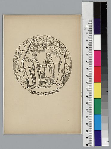 [Man talking to woman on other side of fence through trees]