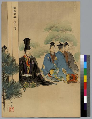 Okina Shikisan sōzu (left) 翁 弍三 双圖