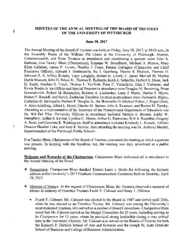 University of Pittsburgh Board of Trustees Public Meeting Minutes, June 30, 2017