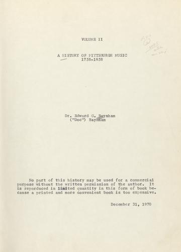history of Pittsburgh music, 1758-1958