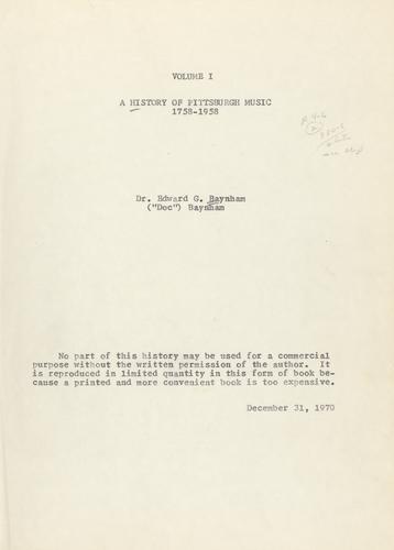 history of Pittsburgh music, 1758-1958