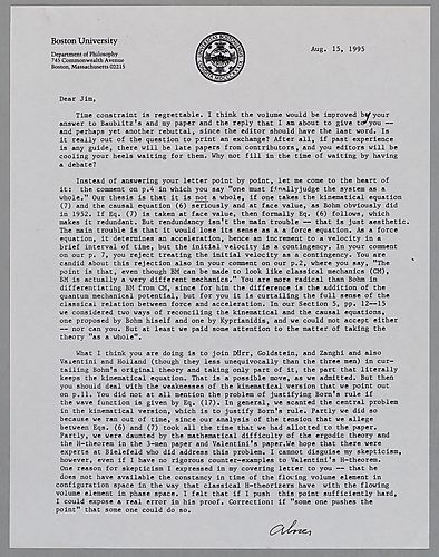 Cushing, James T. - Correspondence on Bohmian Mechanics,