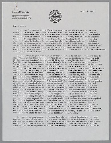 Goldstein, Shelly - Correspondence on Bohmian Mechanics,