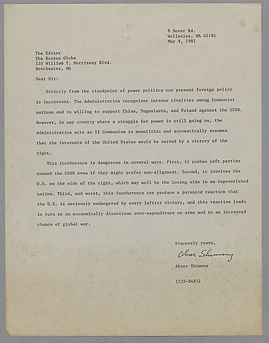 Letter to the Editor of the Boston Globe against the idea that Communism is Monolithic,