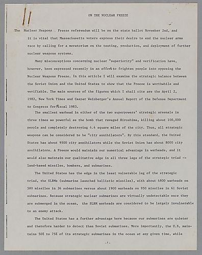 "On the Nuclear Freeze," Lecture,