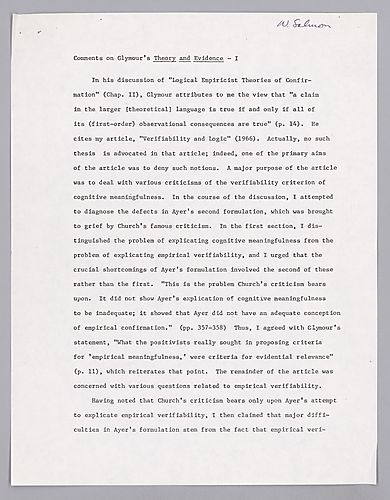 "Comment on Glymour's 'Theory and Evidence',''