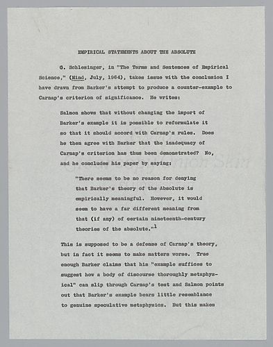 "Empirical Statements About the Absolute,"