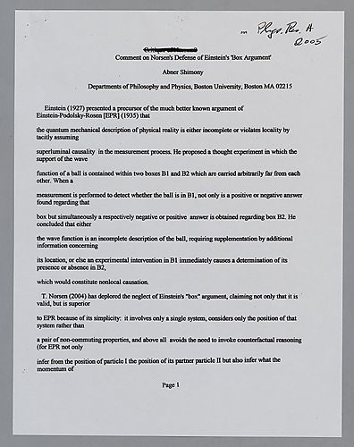"Comment on Norsen's Defense of Einstein's 'Box Argument,'" Physical Review A,