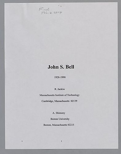 "John S. Bell," New Directory of Scientific Biography,