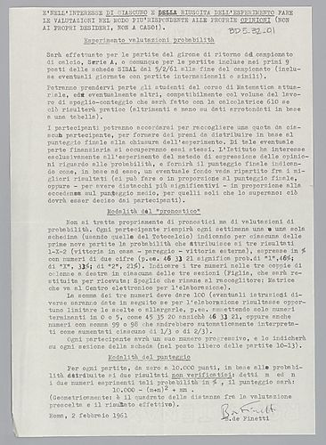 Concorso pronostici calcio: Experiments on Personal Estimates of Probability,