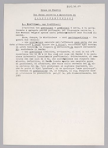 Notes on Probability, Prevision, and Prediction,