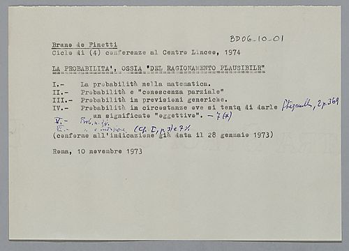 Accademia dei Lincei Lectures: "La probabilità, ossia 'del ragionamento plausibile'",