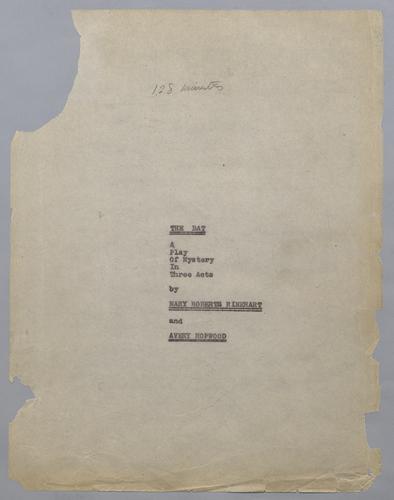 The Bat - A Play of Mystery in Three Acts by Mary Roberts Rinehart and Avery Hopwood - copy 1