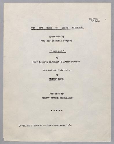 The Bat - adapted for television by Walter Kerr