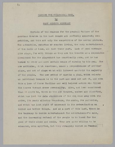 "Passing the Theatrical Buck"