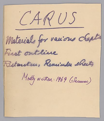 Materials for Various Chapters, First Outline, Reminder Sheets, Mostly Written 1969(Summer),