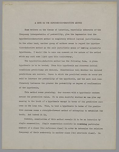 "Note on the Hyothetico-Deductive Method,"
