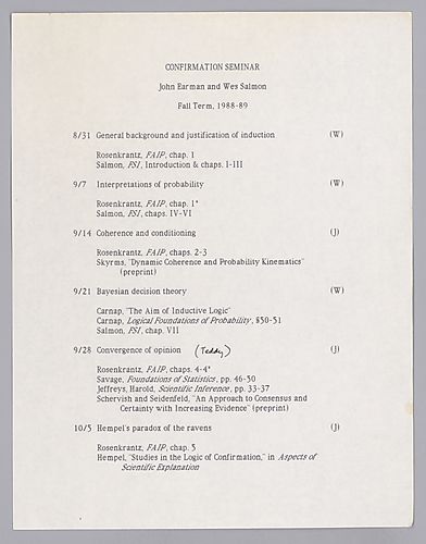 Confirmation Theory Seminar-PHIL 289,