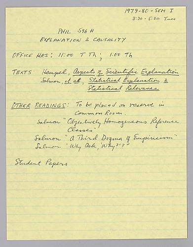 Explanation and Causality- PHIL 596H,