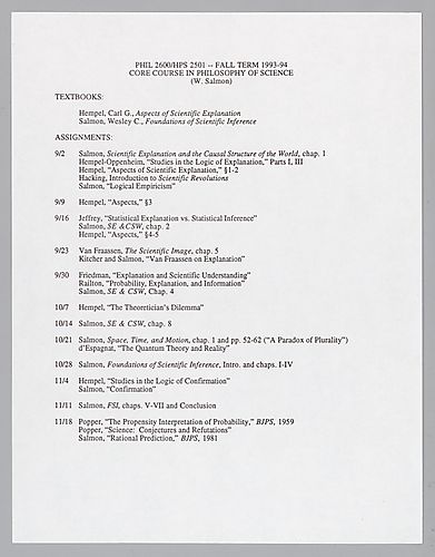 Core Corses in Phil. of Science. Phil 2600/HPS 2501