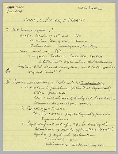 "Comets, Pollen, and Dreams: Some Reflections on Scientific Explanation": University of New Hampshire,