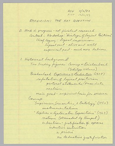"Empiricism; The Key Question": Arizona State University and University of Pittsburgh,