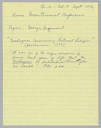 "Design Argument": Hume Bicentennial Conference,
