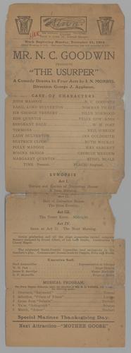 Theatre program - The Usurper with N.C. Goodwin